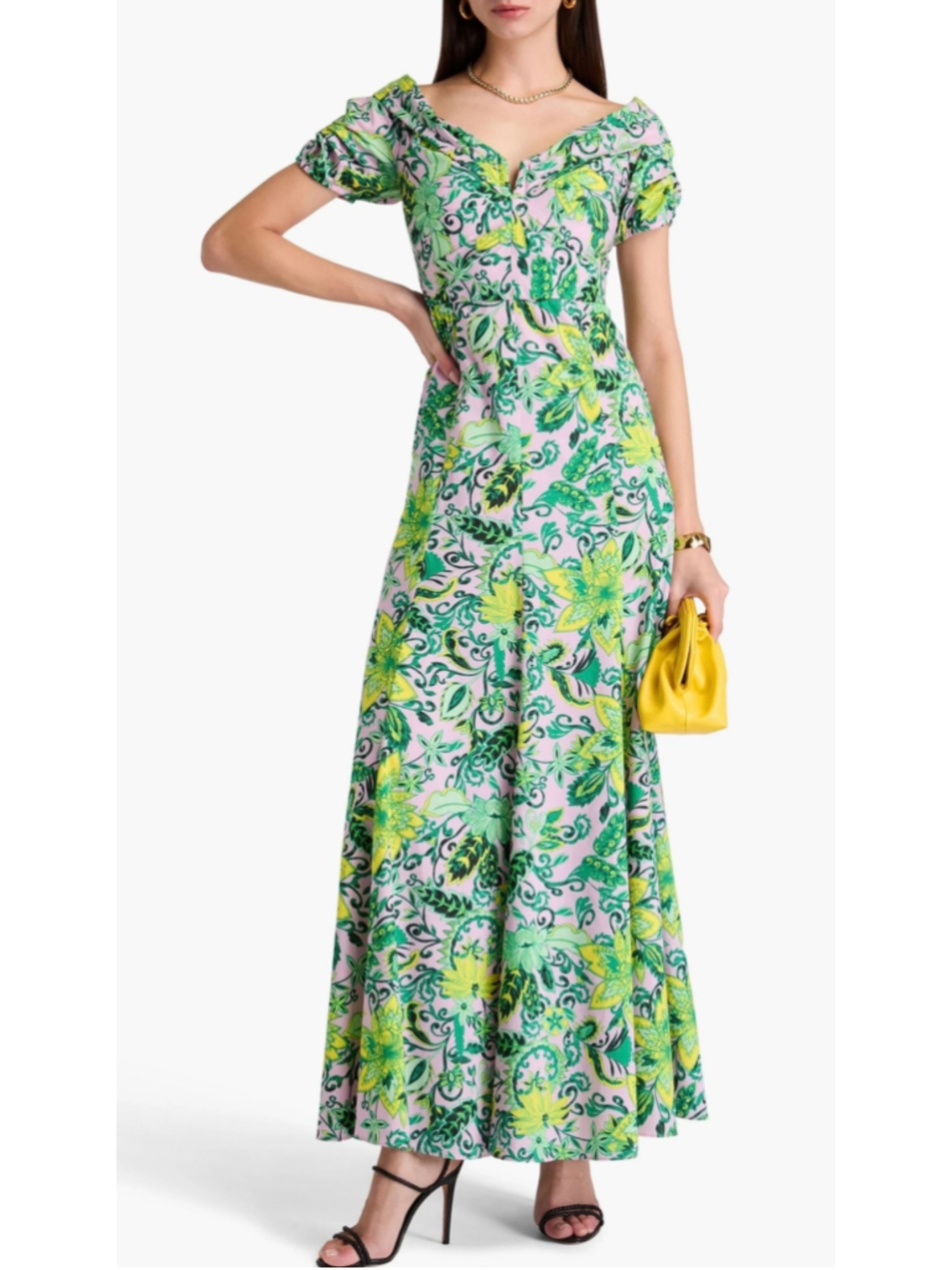 Diane von Furstenberg Laurie Floral Poplin Maxi Dress Pink Green Size 6